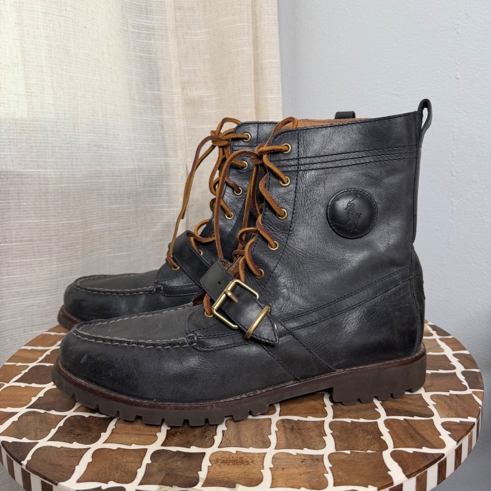 Polo Ralph Lauren Ranger Leather Buckle Black Combat Boots Mens Shoe Size 11.5 D